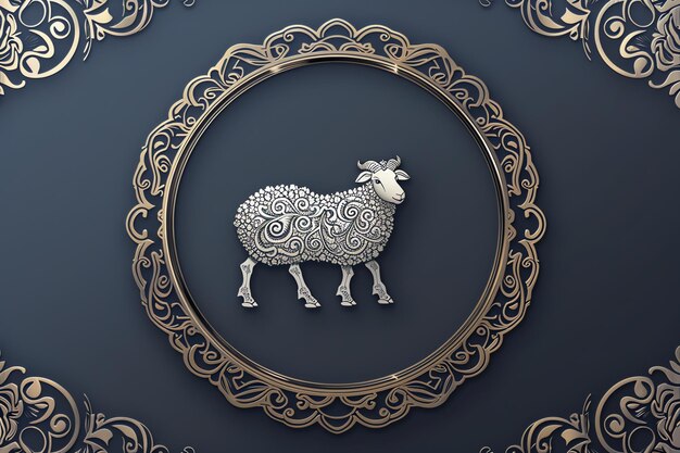 Ornamental sheep circle frame illustration Arabic Eid Mubarak Background