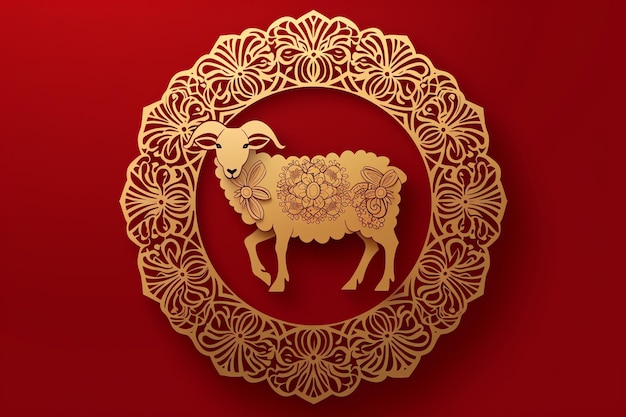 Ornamental sheep circle frame illustration Arabic Eid Mubarak Background