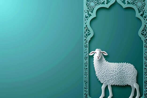 Ornamental sheep circle frame illustration Arabic Eid Mubarak Background