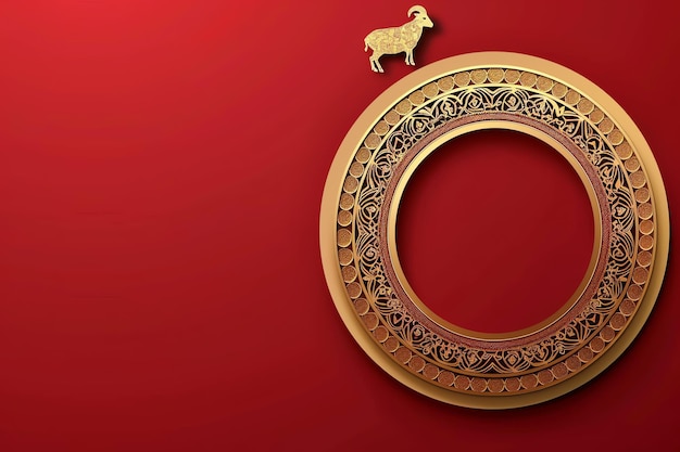 Ornamental sheep circle frame illustration Arabic Eid Mubarak Background