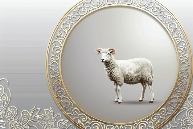 Ornamental sheep circle frame illustration Arabic Eid Mubarak Background