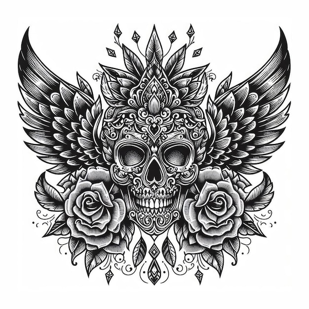 Photo ornamental skull image on white background for tshirts tattoo etc