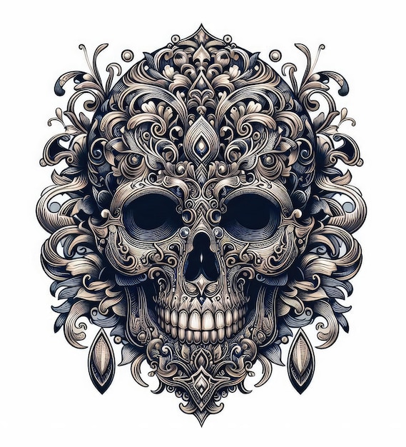 Photo ornamental skull image on white background for tshirts tattoo etc