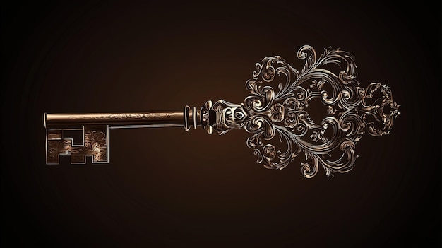 Photo ornamental vintage key with intricate designs on a dark background