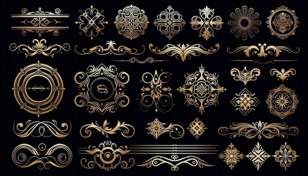 Ornaments collection vector design concept for earrings on black background