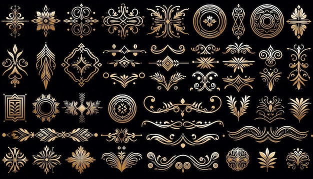 Ornaments collection vector design concept for earrings on black background