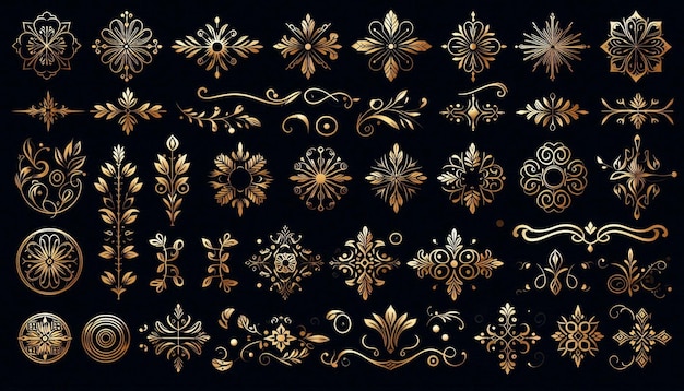 Ornaments collection vector design concept for earrings on black background