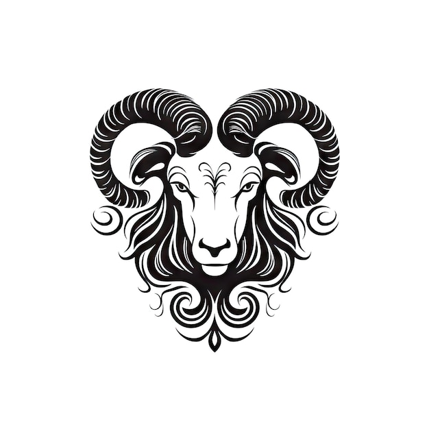 Ornate Aries Icon Sheep Portrait Isolated Chinese Horoscope Minimal Ram Symbol on White Background Generative AI Illustration