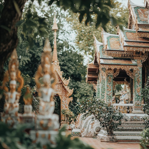 Photo ornate asian temple architecture with green foliage