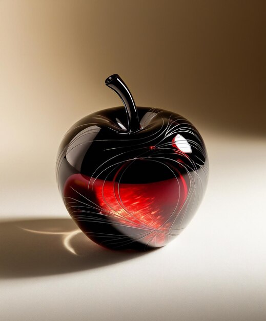 Photo ornate black and red glass apple adorned with detailed etchings and swirling patterns