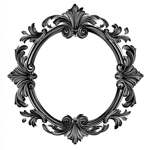 Ornate black and white circular frame with intricate details