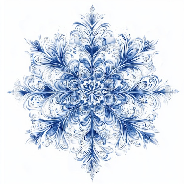 Photo ornate blue floral design resembling a snowflake with intricate patterns