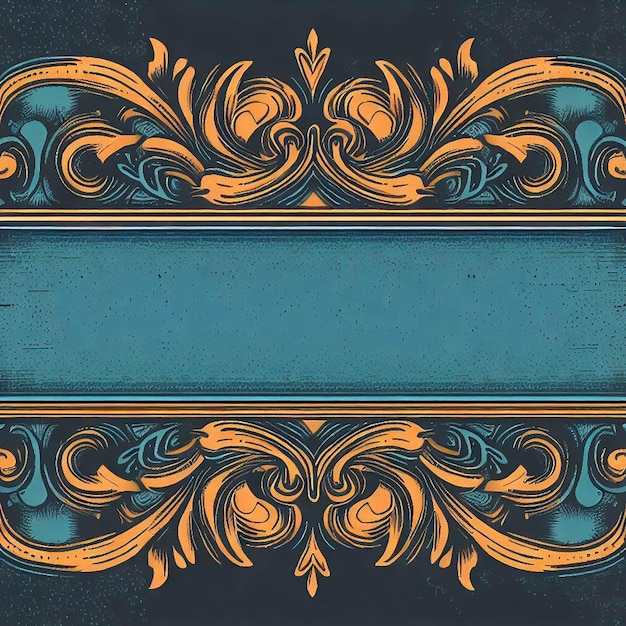 an ornate blue and orange frame with a black border