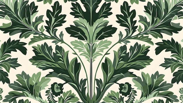 Ornate Botanical Graphic with Symmetrical Repeat Pattern in Earthy Tones