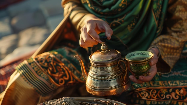 The ornate brass teapot