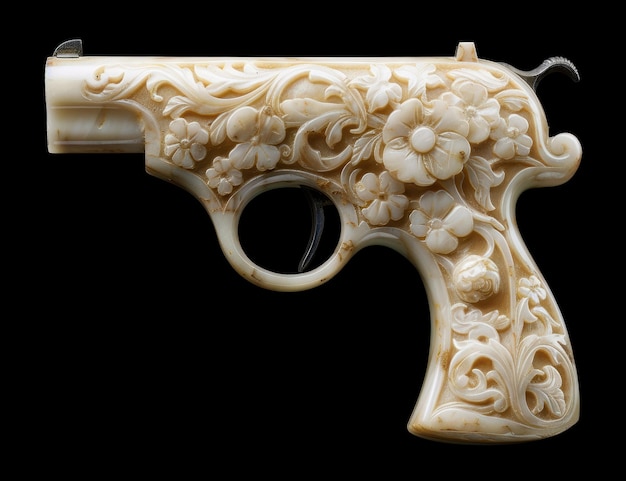 Photo ornate carved ivory handgun