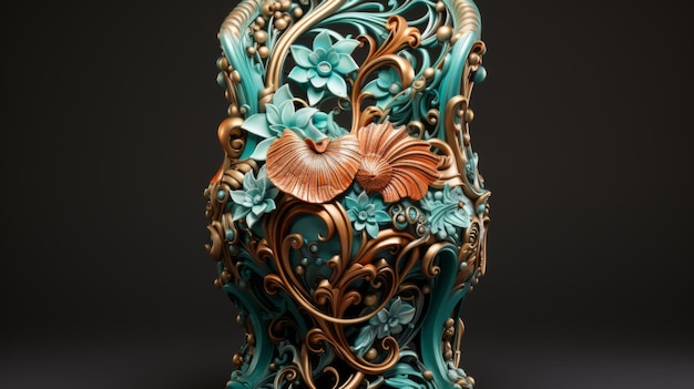 Photo ornate chair back with teal and gold details