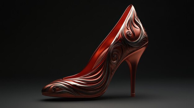 Ornate Copper HighHeeled Shoe with Intricate Design