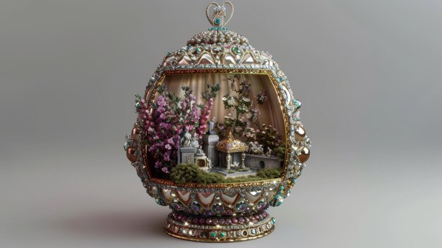 Photo ornate decorated egg with miniature scene inside