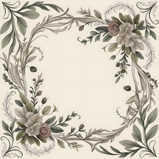 Photo ornate floral doodle frame with minimal borders inspired by vintage botanical illustrations high