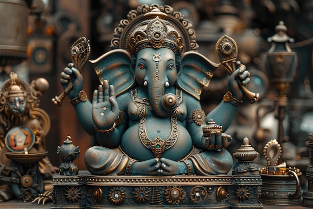 Ornate Ganesha Statue in Bazaar Setting