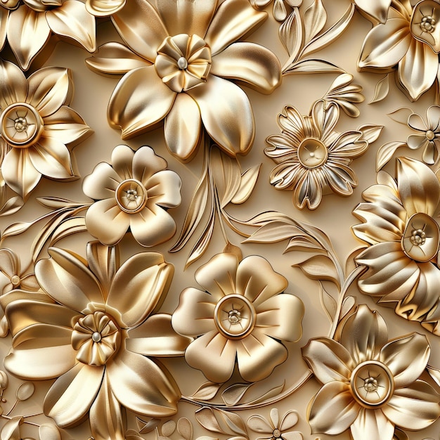 Ornate Gold Flowers Seamless Pattern Endless Carved Floral 3d Ornament Gold Flowers Tile