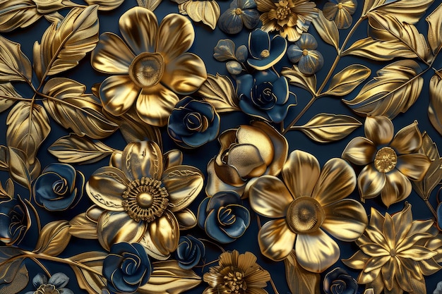 Ornate Gold Flowers Texture Pattern Color Metallic Carved Floral Ornament 3d Imitation Copy Space