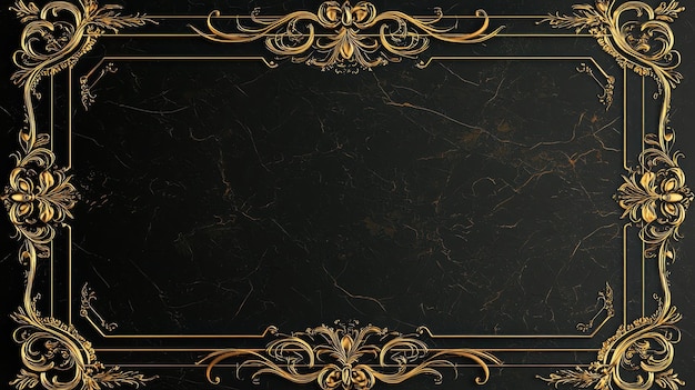 Photo ornate gold frame on black marble background