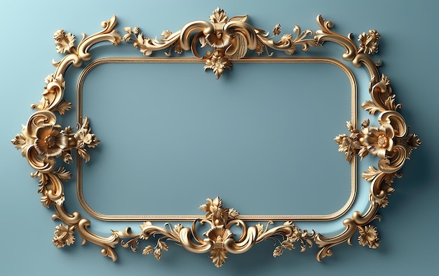 Photo ornate gold frame with blue background