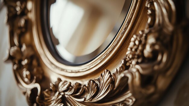 Photo ornate gold mirror reflecting light in a vintage setting