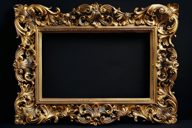 Photo ornate gold picture frame against a black background