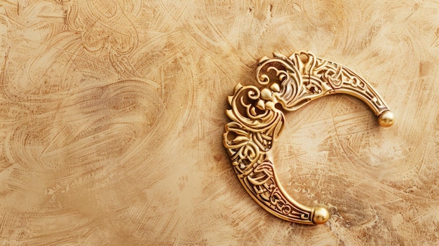 Ornate golden crescent on detailed textured background