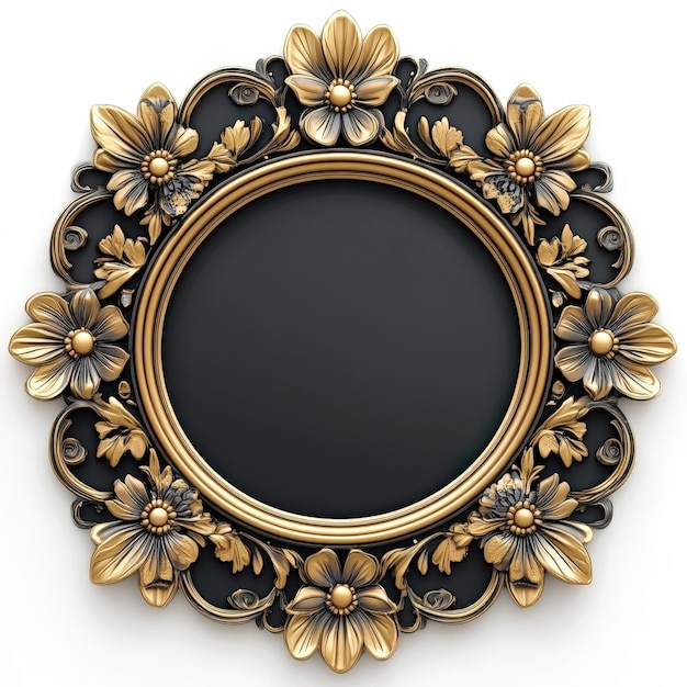 Ornate Golden Floral Frame with Black Background