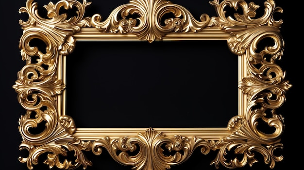 Photo ornate golden frame on black background