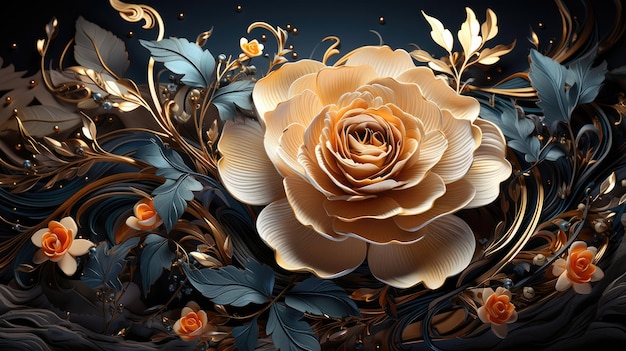 Ornate Golden Rose Sculpture Elegance in Metallic Craftsmanship