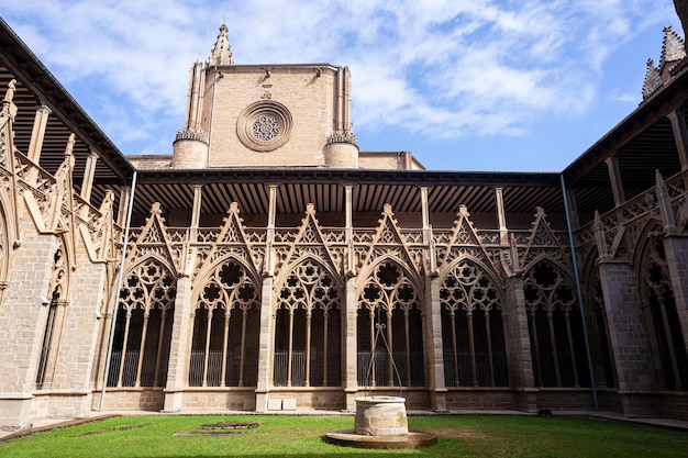 Ornate gothic cloister arcade arches of the Pamplona Catedral