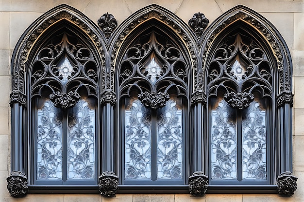 Photo ornate gothic metalwork bay window in chicago