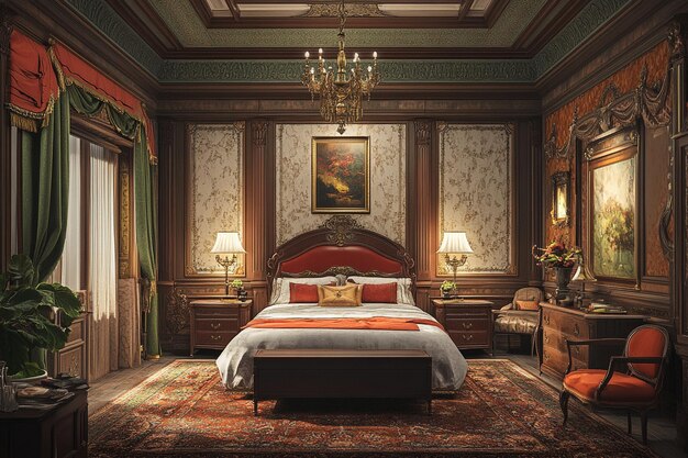 Photo ornate hotel bedroom interior