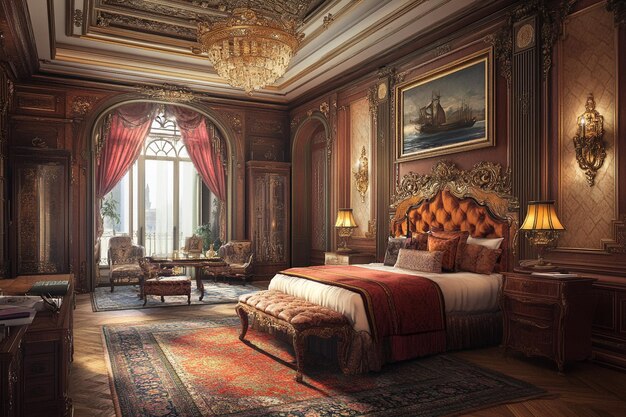 Photo ornate hotel bedroom interior