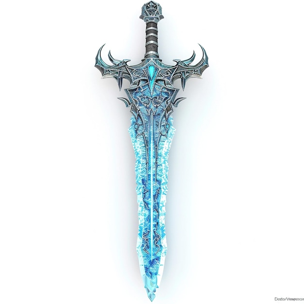 Photo ornate iceencased fantasy sword with blue gem