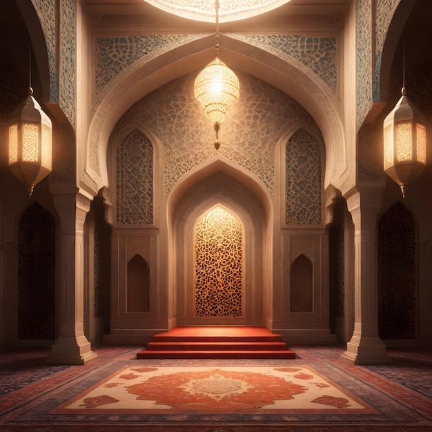 Ornate Islamic Stage Background with Arabic Elements