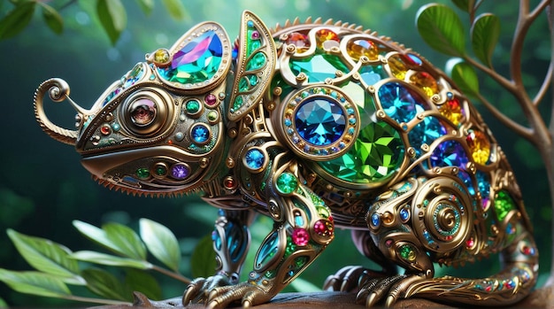 Ornate JewelEncrusted Mechanical Chameleon