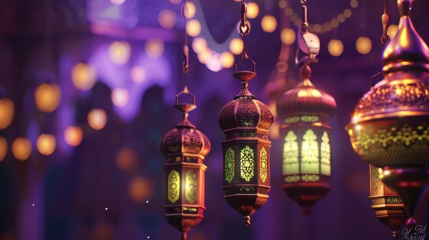 Ornate Lanterns Glowing in the Dark