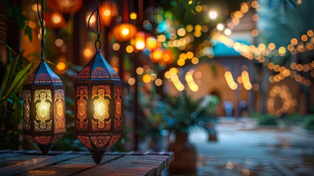 Ornate Lanterns with Warm Light in a Festive Atmosphere