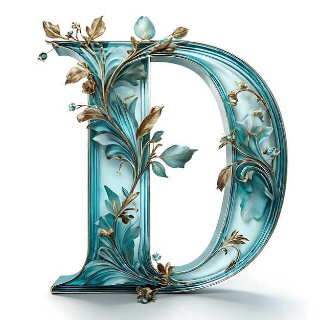 Photo ornate letter d with floral motifs and gems