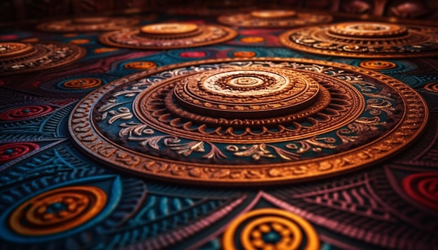 Ornate mandala rug with vibrant floral pattern generated by AI