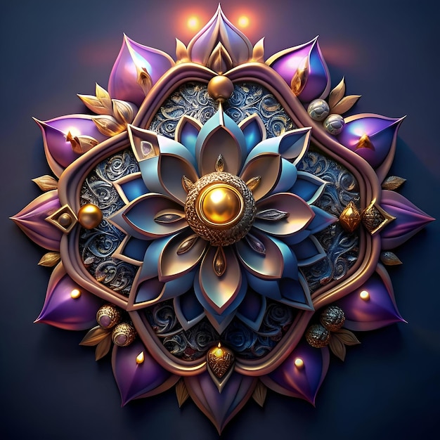 Photo ornate mandala with a beautiful blend of purple gold and blue hues