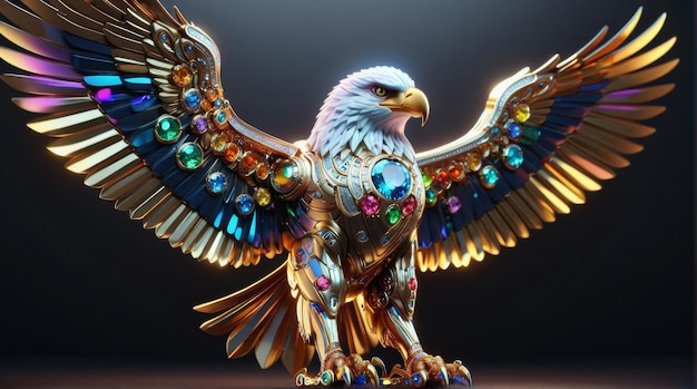 Ornate Mechanical eagle with Gemstone Adornments