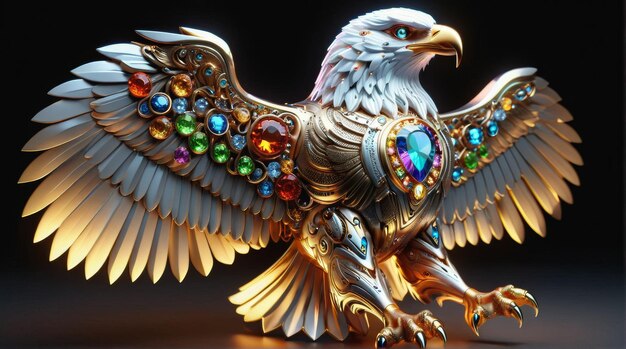 Ornate Mechanical eagle with Gemstone Adornments