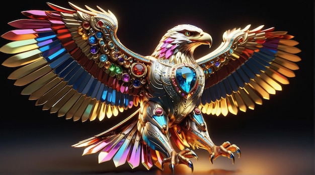 Ornate Mechanical eagle with Gemstone Adornments